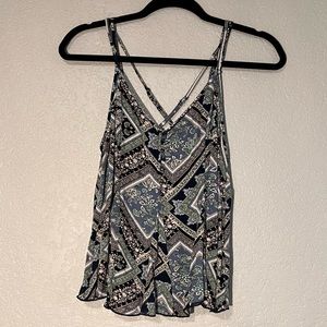 American Eagle Small Blue/Green Floral/Boho Patterned Tank Top Criss Cross Back